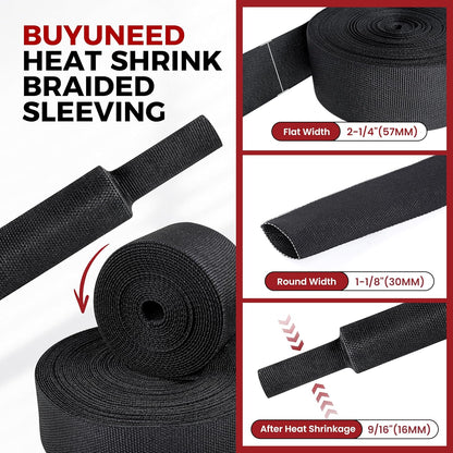 Braided Sleeving Heat Shrinkable Fabric 2:1 Ratio- Abrasion Protection Flexibility Wiring Harness Cable Sheath (3/8" ID, 16ft) - Colors A
