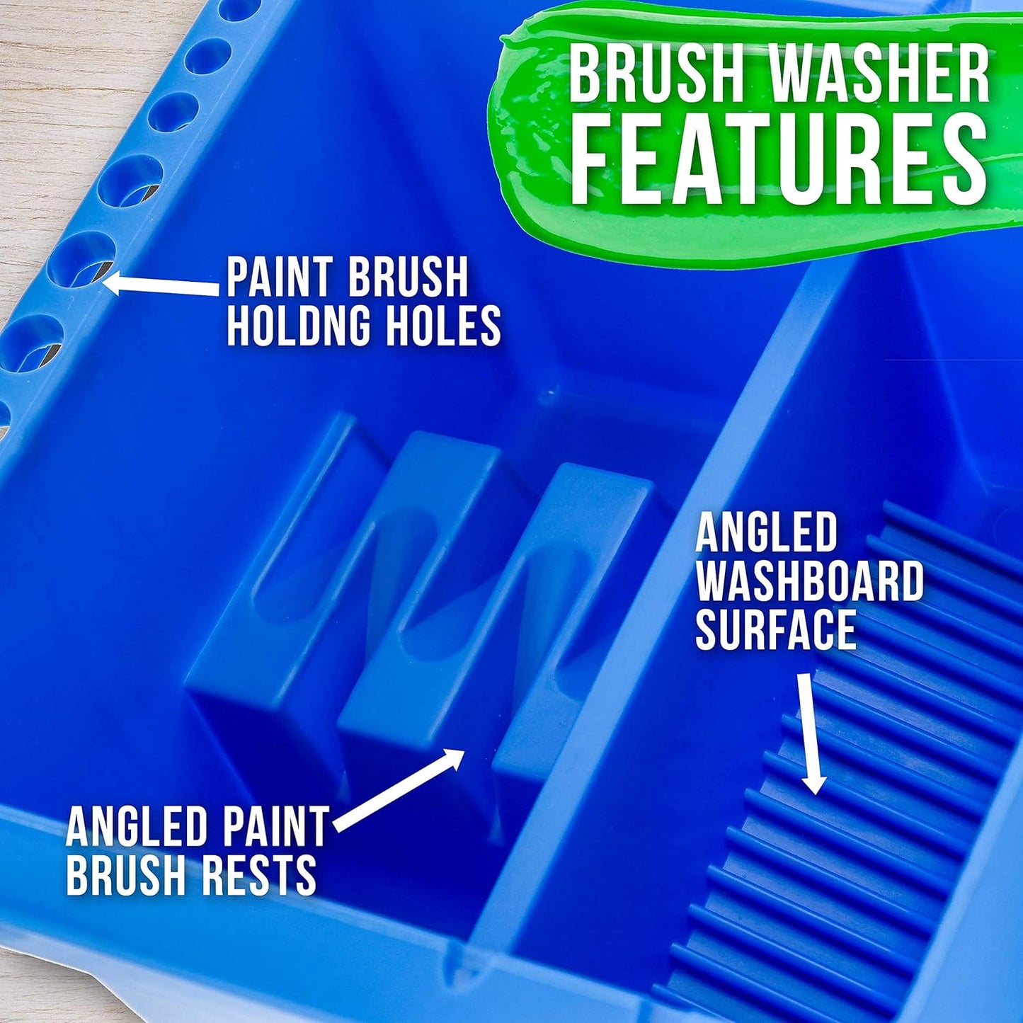 U.S. Art Supply 12-Hole Multi-Function Plastic Paint Brush Cleaner & Paint Brush Holder with Palette Lid, Washer for Acrylic, Watercolor, Oil Paints, Cleans Artist Brushes
