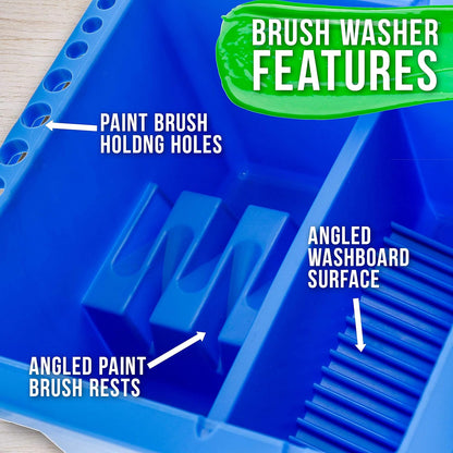 U.S. Art Supply 12-Hole Multi-Function Plastic Paint Brush Cleaner & Paint Brush Holder with Palette Lid, Washer for Acrylic, Watercolor, Oil Paints, Cleans Artist Brushes