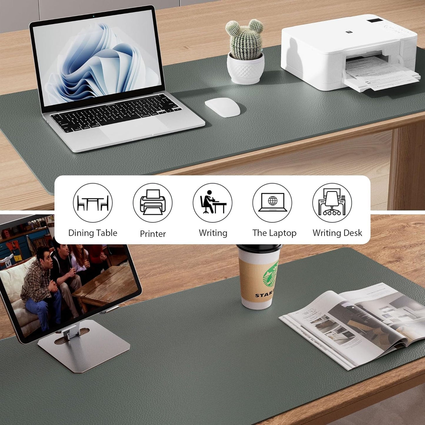 Aothia Leather Office Desk Pad Protector, Non-Slip PU Leather Desk Blotter, Waterproof Laptop Writing Mouse Pad for Office and Home, Black, 31.5" x 15.7" - Colors A