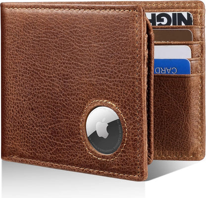 Mens Wallet With AirTag Holder, Bifold Leather RFID Blocking 1-2 ID Windows 12-13 Card Holders, Gift Box and Screen Protector Included, AirTag Not Included