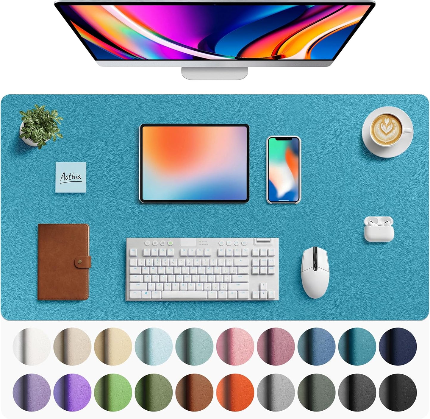 Aothia Non-Slip PU Leather Waterproof Laptop Desk Pad Protector, Blotter Mat, Writing and Mouse Pad for Office & Home, Beige, 23.6" x 13.7" - Colors B
