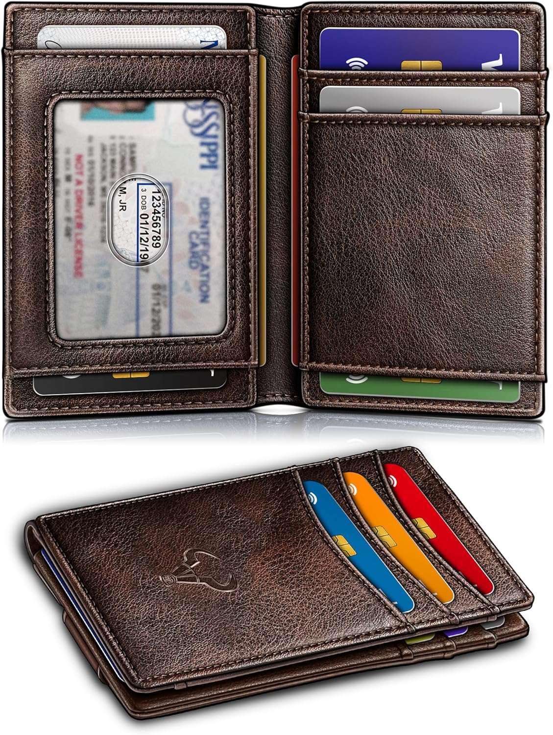 BULLIANT Men Airtag Wallet,Slim Wallet Money Clip Card Holder Magnetic Closure 12 Cards in Front Pocket RFID Blocking