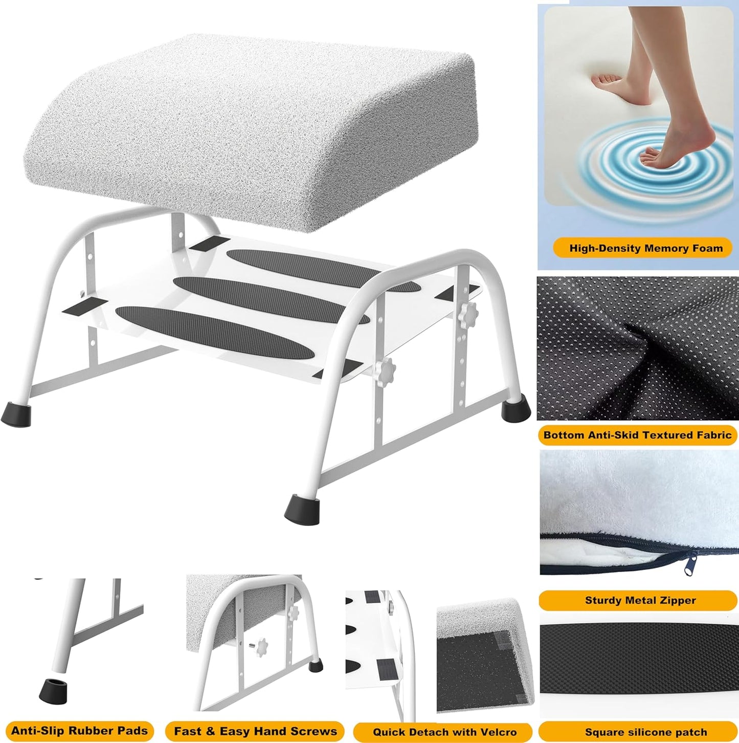 Under Desk Footrest with Memory Foam,Adjustable 10-Level Ergonomic Foot Rest for Office & Gaming Desk for Leg Rest,Reinforced Metal Frame,Non-Slip Base Extra Large（Black No Baseplate