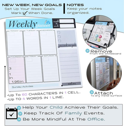 Dry Erase White Board for Desktop & Wall 12"x16" with 2 Magnetic Removable Planners - Weekly & Monthly to Do List Board with Stand, 6 Markers Eraser & Wall Hangers - Portable Double Sided Magnetic