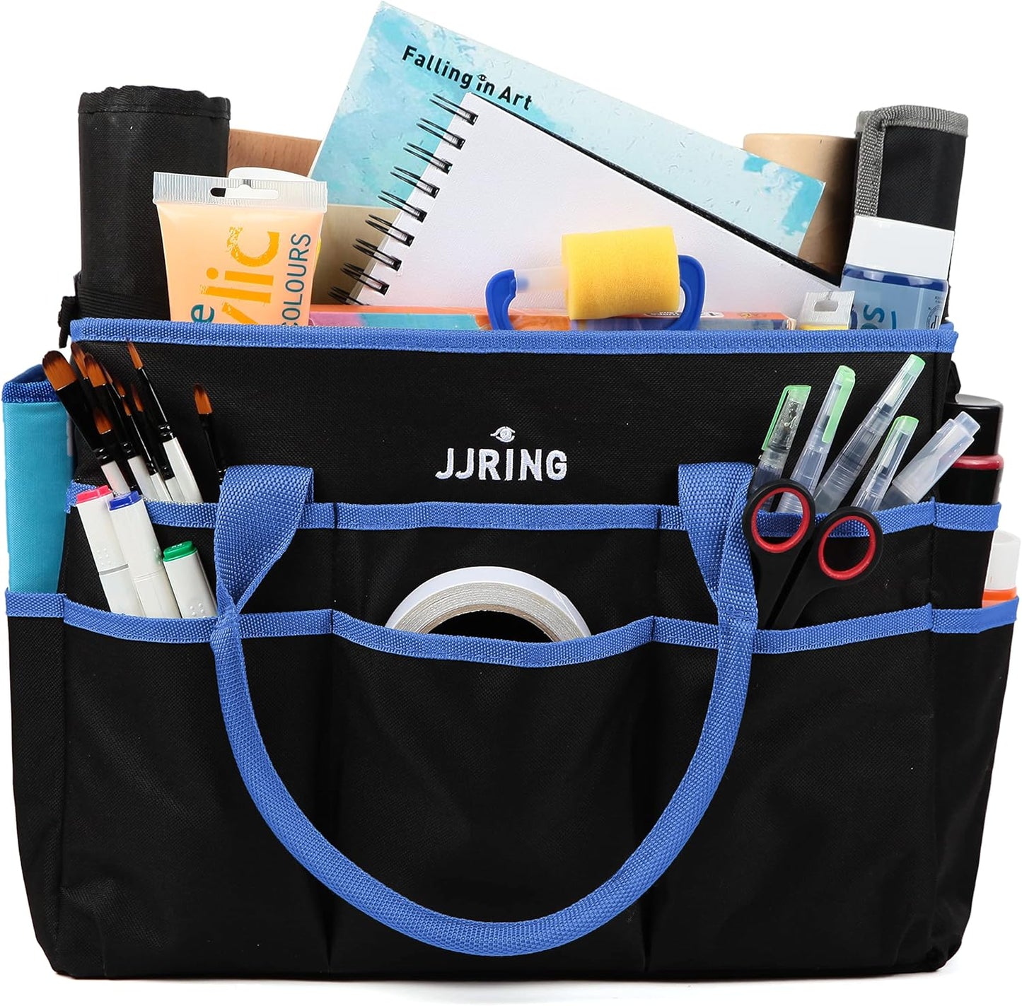 Jjring Craft and Art Organizer Tote Bag - 600D Silver Nylon Fabric Art Caddy with Pockets - for Art, Craft, Sewing, Medical, and Office Supplies Storage