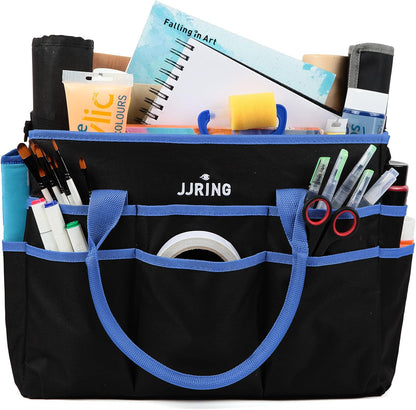 Jjring Craft and Art Organizer Tote Bag - 600D Silver Nylon Fabric Art Caddy with Pockets - for Art, Craft, Sewing, Medical, and Office Supplies Storage