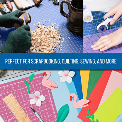 U.S. Art Supply 18" x 24" Self-Healing Cutting Mat 5-Ply - Double-Sided Pink/Blue Craft Mat, Non-Slip Cutting Mats for Crafts, Sewing, Quilting, Scrapbooking