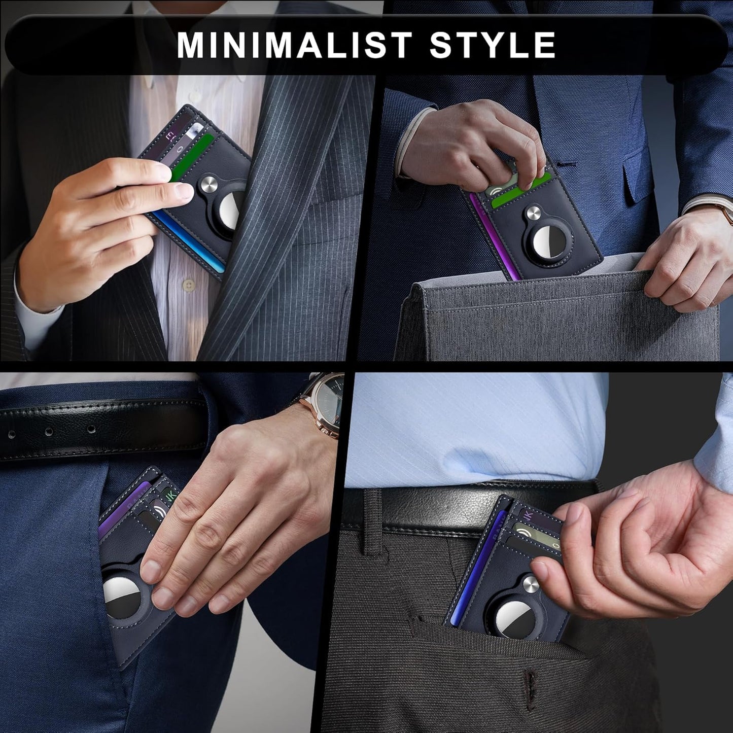 Slim Minimalist Front Pocket Air Tag Wallet, RFID Blocking Card Holder Wallet with Airtag Holder