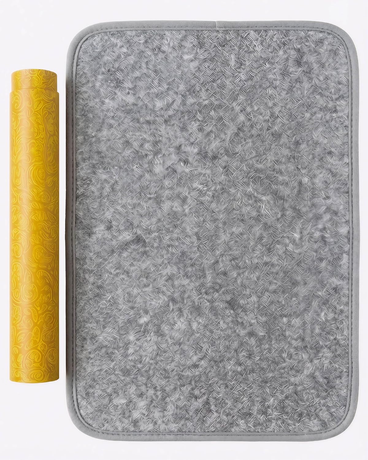 Premium Calligraphy Felt Mat (19.7" x 27.5") with Stitched Edges, Zero-Crease Roll Up Desk Pad & Blotter with Telescopic Matte Gold Tube, Ink Absorption for Sumi-e & Watercolor, Grey