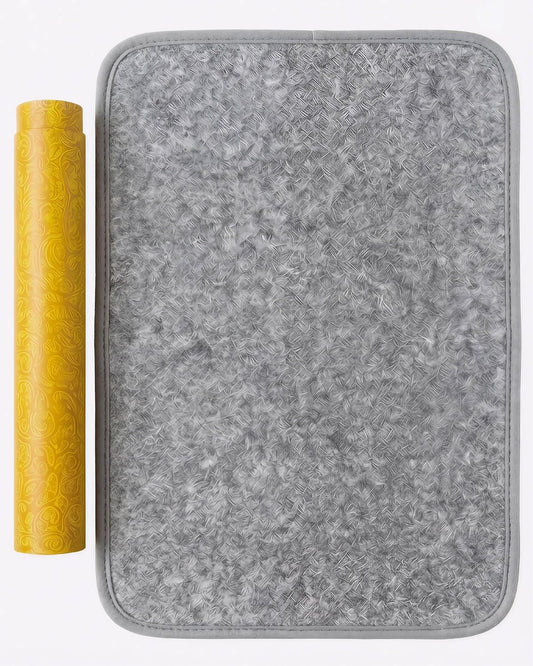 Premium Calligraphy Felt Mat (19.7" x 27.5") with Stitched Edges, Zero-Crease Roll Up Desk Pad & Blotter with Telescopic Matte Gold Tube, Ink Absorption for Sumi-e & Watercolor, Grey