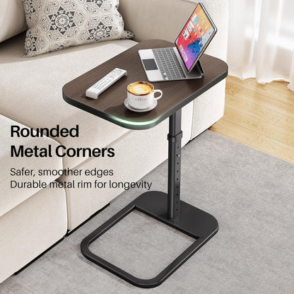Kitstorack TV Tray Table, Adjustable Height & Flip-Top & Rounded Metal Corners, Snack Table for Couch, Sofa, Bed, Chair, Living Room, C Shaped End Side Table for Eating, Dinner or Laptop, Small Spaces