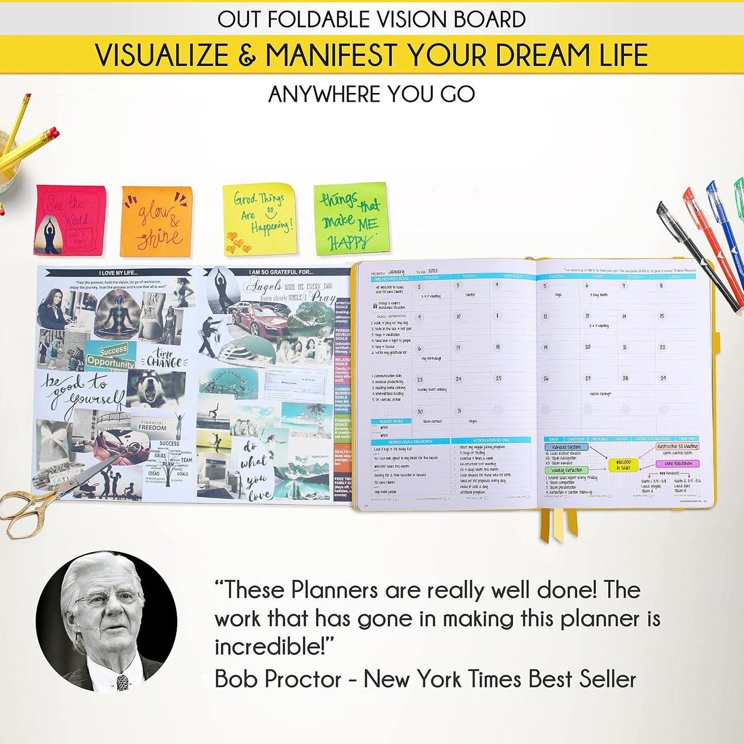 Life Planner - Undated Weekly & Monthly Planner, 12-Month Journey to Increase Productivity | Gratitude Journal, Life Organizer & Goal Journal | Include Foldable Vision Board, Habit Tracker & Stickers