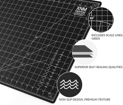 XNM Premium Self Healing Cutting Mat - 18 Inches by 24 inches - A2, 3 Layer Quality PVC Construction - Dual Sided, Imperial and Metric Grid Lines - Perfect for Cutting, Sewing, and Crafts