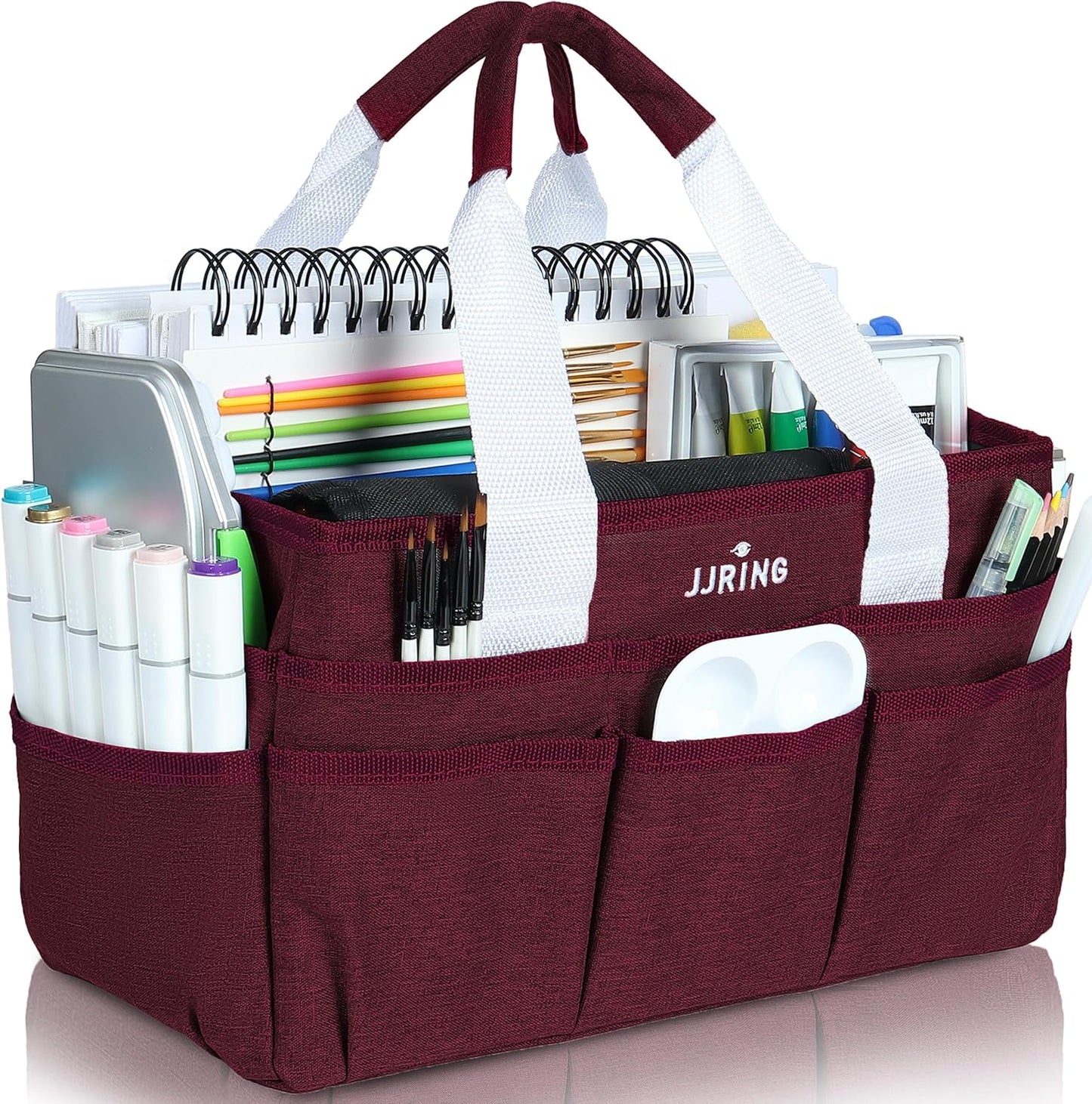 JJRING Craft Organizer Tote Bag for Art Storage, Caddy with Multiple Pockets, Bluish Green Sewing Bag for Scrapbooking, School, Medical, and Office Supplies