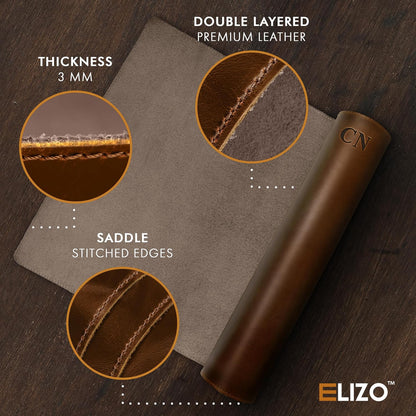 Elizo Real Leather Desk Mat Set (32x16) Large Desk Cover Desk Blotter Protector Computer Gaming Mouse Pad Table Laptop Office Desktop Accessories
