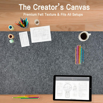 Large Felt Desk Mat, 35.4"x15.4" Felt Desk Pad - Non-Slip Keyboard Mat & Mouse Pad for Office and Gaming, Water Resistant Desktop Protector for Computer, Home, Work (Black Gray)
