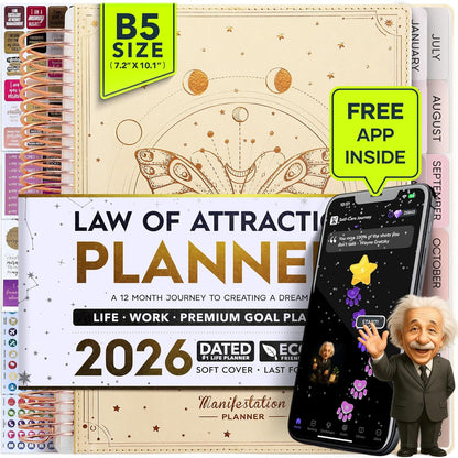 Manifestation Journal – Hourly, Weekly & Monthly Planner | 12-Month to Increase Productivity, Life Organizer & Goal Planner | Spiral Journal, Habit Tracker, Foldable Vision Board, Gift Box & Stickers