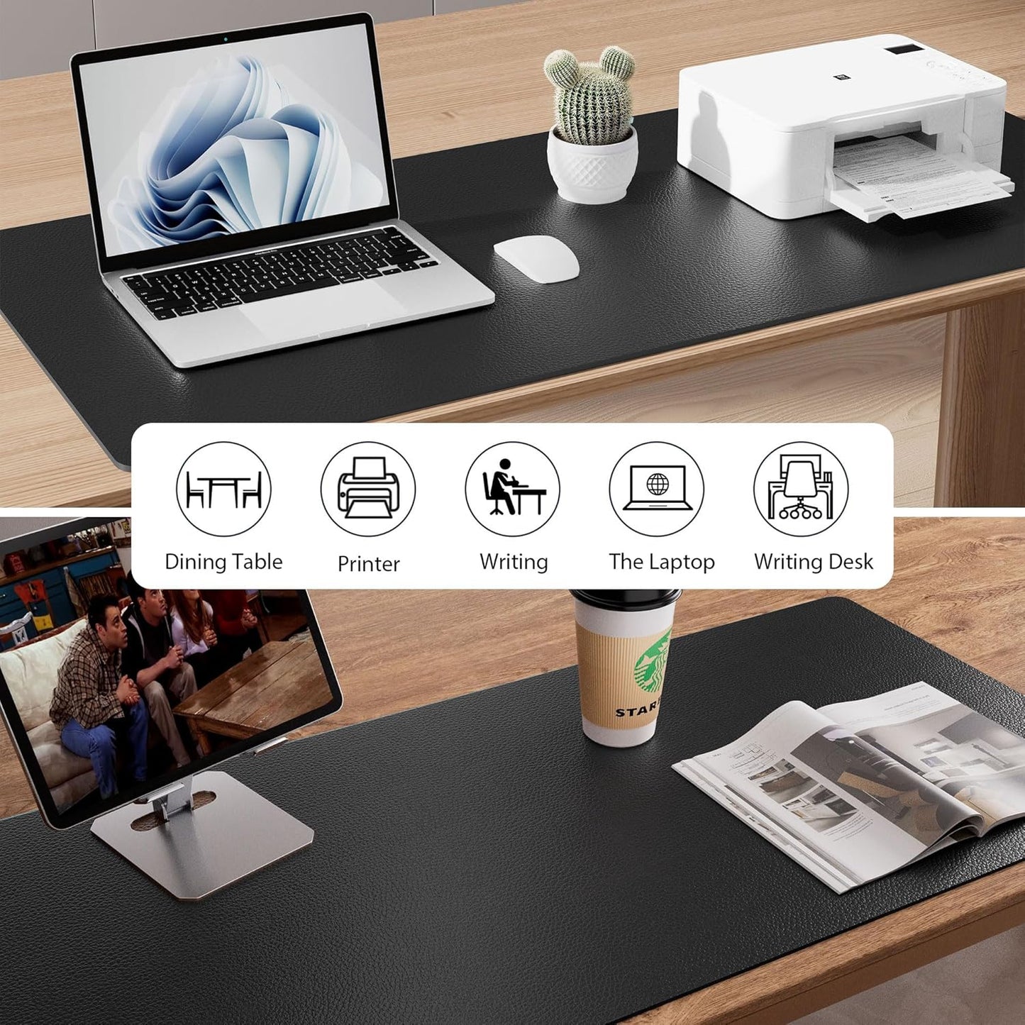 Aothia Leather Office Desk Pad Protector, Non-Slip PU Leather Desk Blotter, Waterproof Laptop Writing Mouse Pad for Office and Home, Black, 31.5" x 15.7" - Colors A