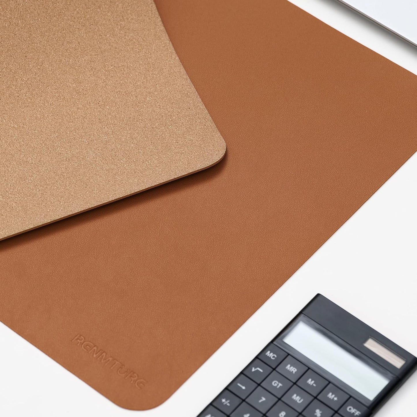 RENMTURE Desk Pad, Cork & PU Leather Desk Mat, Large Mouse pad, Non-Slip Desk Protector and Blotter, Waterproof Writing Pad, Desk Accessories and Organizers for Home Office (Light Yellow, 32"x16")
