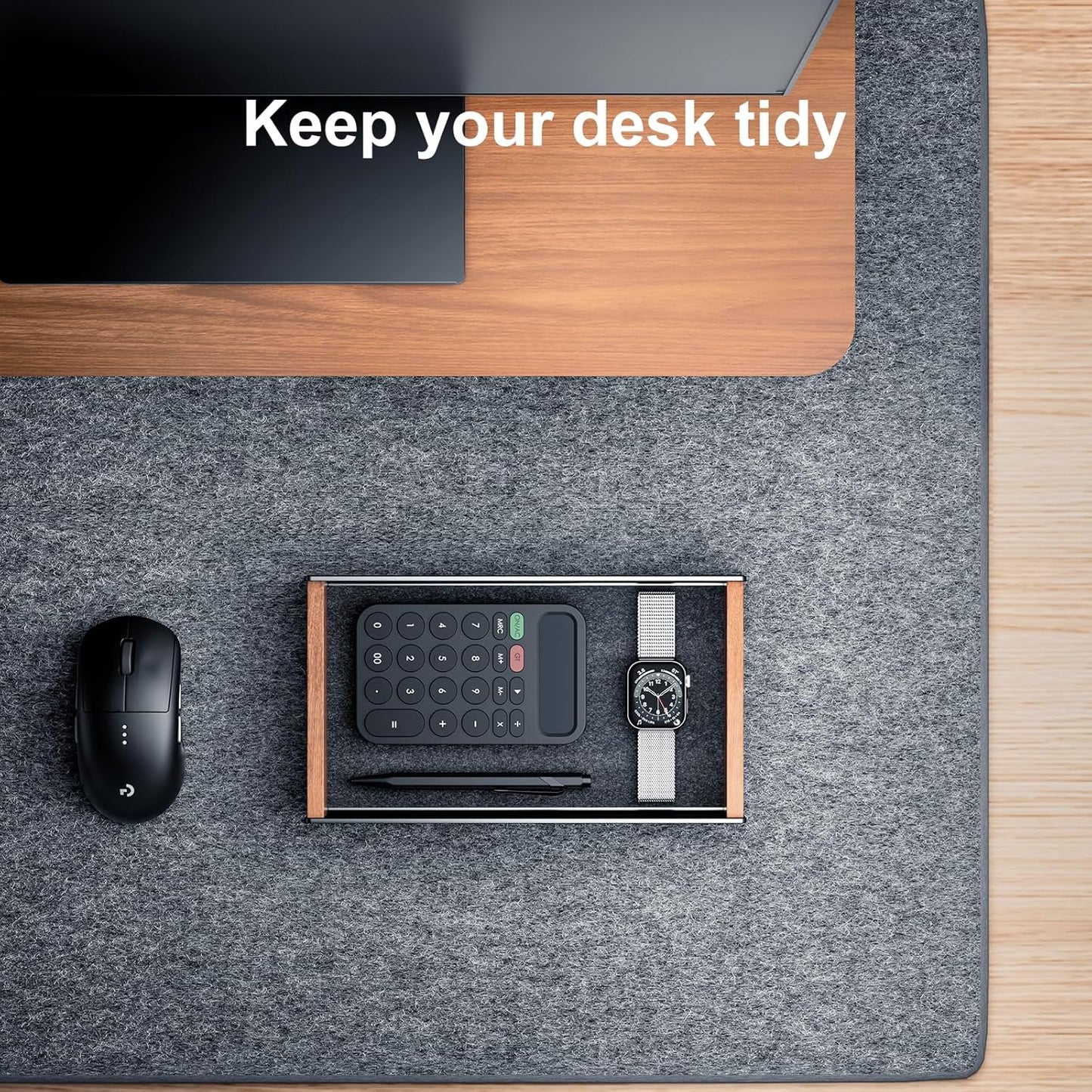UPERGO Walnut Desk Tray with Pen Holder Set, Natural Wooden Desk Drawer Organizer Office, Organizer Tray for Keys, Pen, Watch