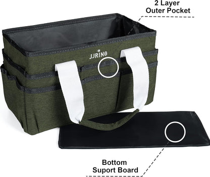 JJRING Craft Organizer Tote Bag for Art Storage, Caddy with Multiple Pockets, Bluish Green Sewing Bag for Scrapbooking, School, Medical, and Office Supplies