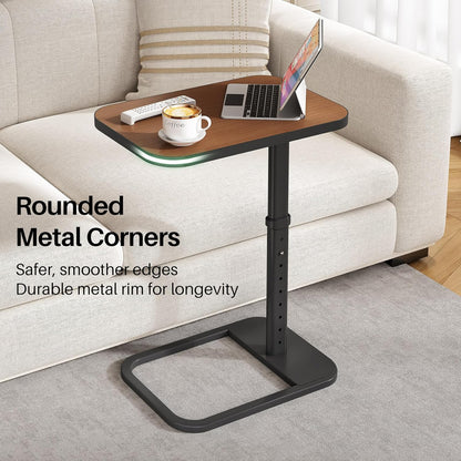 Kitstorack TV Tray Table, Adjustable Height & Flip-Top & Rounded Metal Corners, Snack Table for Couch, Sofa, Bed, Chair, Living Room, C Shaped End Side Table for Eating, Dinner or Laptop, Small Spaces