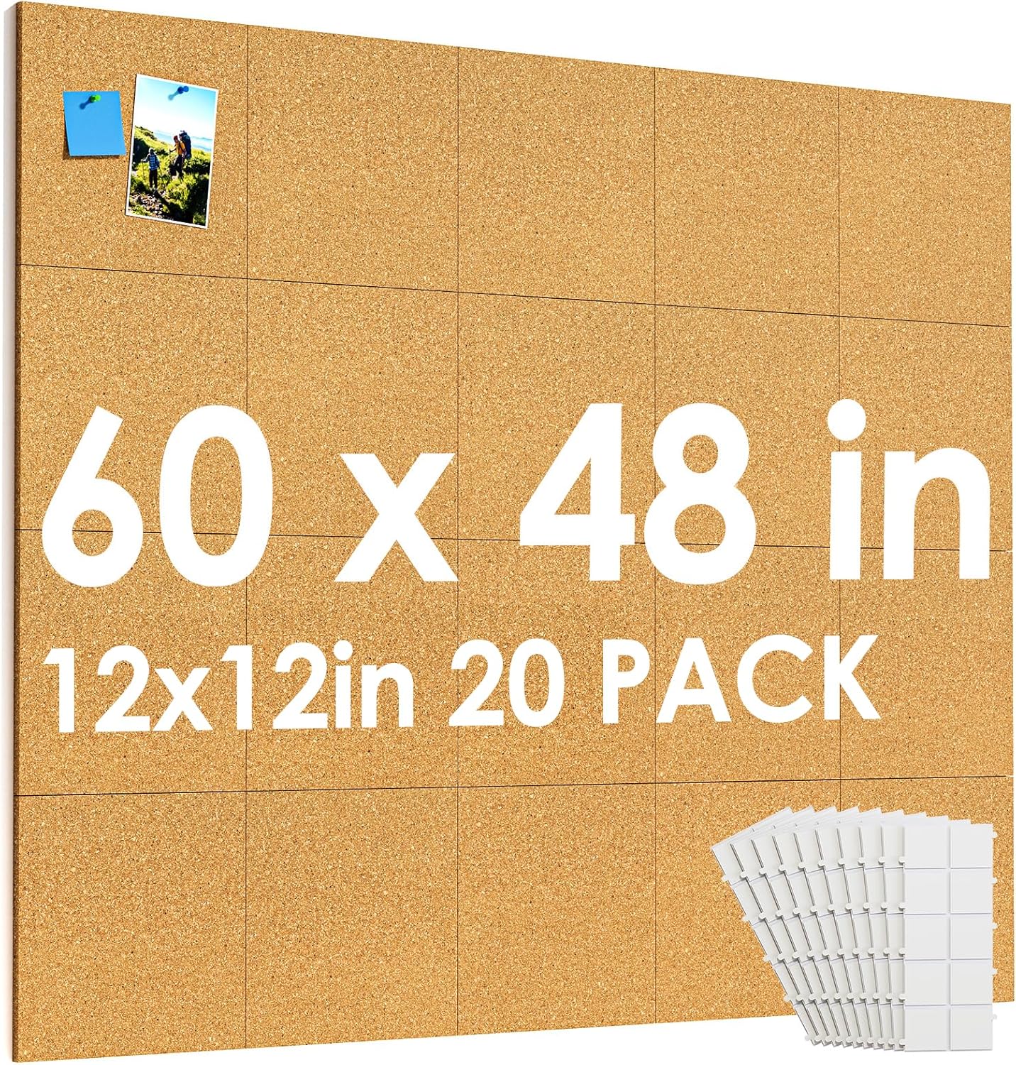 MaxGear Large Cork Board for Wall 36" x 24", 6 Pack Cork Board Tiles with 20 Pushpins & Safe Removable Adhesive Tabs, 12" x 12" Corkboards for Office, School & Home