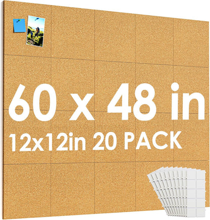 MaxGear Large Cork Board for Wall 36" x 24", 6 Pack Cork Board Tiles with 20 Pushpins & Safe Removable Adhesive Tabs, 12" x 12" Corkboards for Office, School & Home