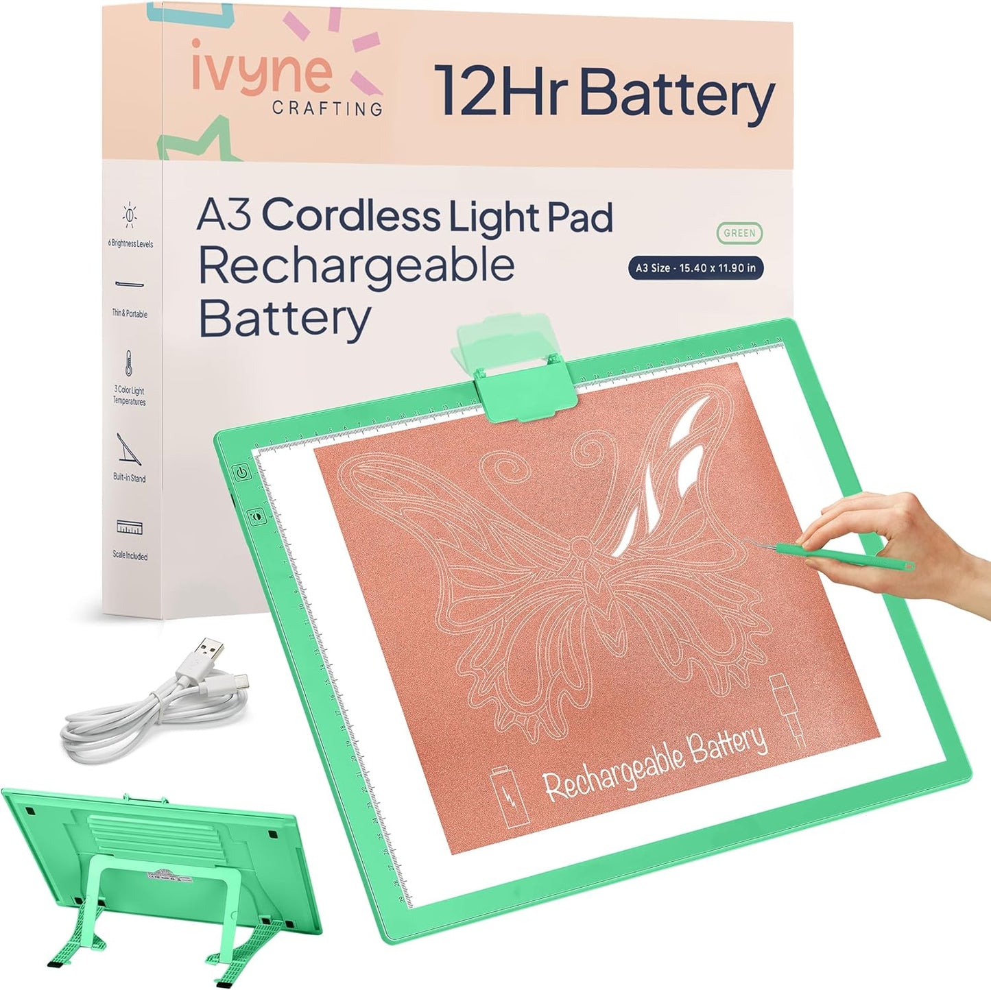 iVyne Rechargeable A3 Light Pad for Diamond Painting - LED Light Board for Weeding & Tracing - Diamond Art Light Pad - Ultra-Thin & Portable - Perfect for Artists & Crafters - Blue