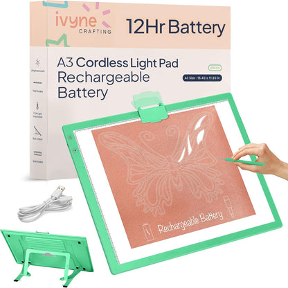 iVyne Rechargeable A3 Light Pad for Diamond Painting - LED Light Board for Weeding & Tracing - Diamond Art Light Pad - Ultra-Thin & Portable - Perfect for Artists & Crafters - Blue