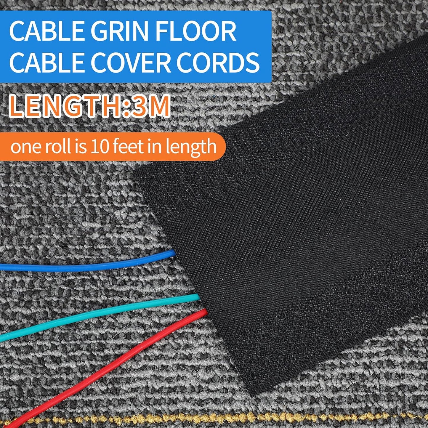 WILLBOND Carpet Cord Cover Cable Protector Floor Cover Cable Protector Management Only for Commercial Office Carpet(19.69 ft,Black)