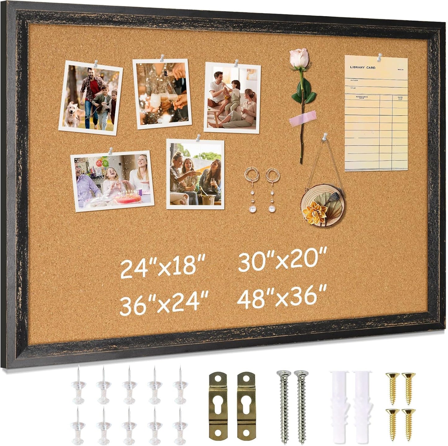 DOLLAR BOSS White Cork Board for Wall - 24 X 18 Inches, Rustic Wooden Frame Bulletin Board, Decorative Hanging Pin Board for Office & Home Decor