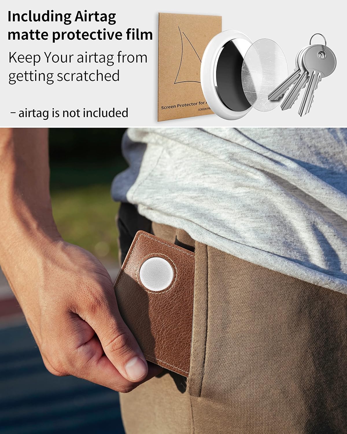 Mens Wallet With AirTag Holder, Bifold Leather RFID Blocking 1-2 ID Windows 12-13 Card Holders, Gift Box and Screen Protector Included, AirTag Not Included