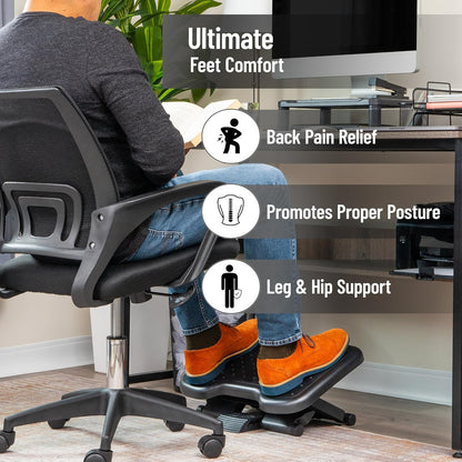 Mind Reader Foot Rest, Under Desk at Work, Ergonomic, Height Adjustable, Office, Plastic, Black