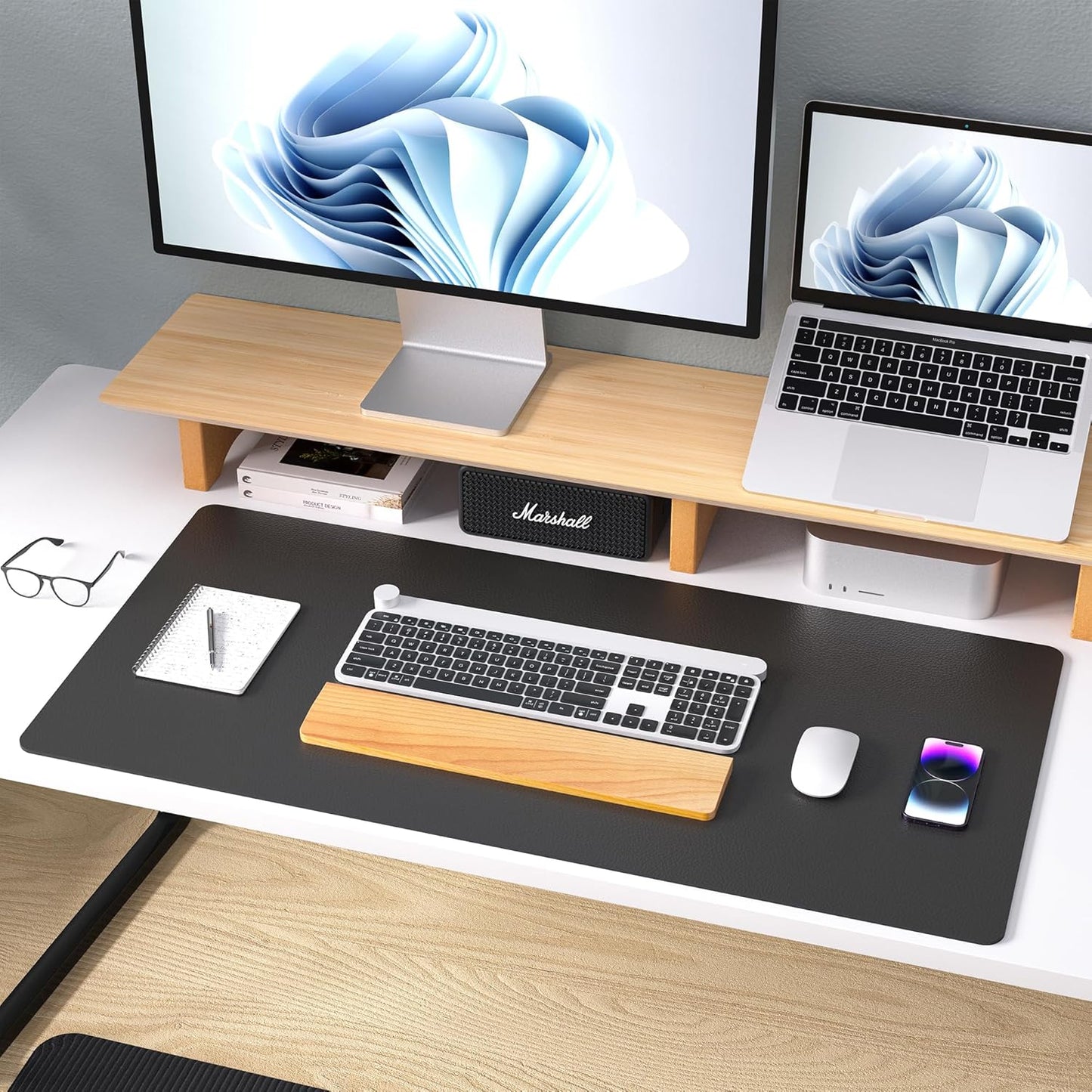 Aothia Leather Desk Pad Protector, Mouse Pad, Office Desk Mat, Non-Slip PU Leather Desk Blotter, Laptop Desk Pad, Waterproof Desk Writing Pad for Office and Home(Dark Blue,31.5" x 15.7") - Colors A