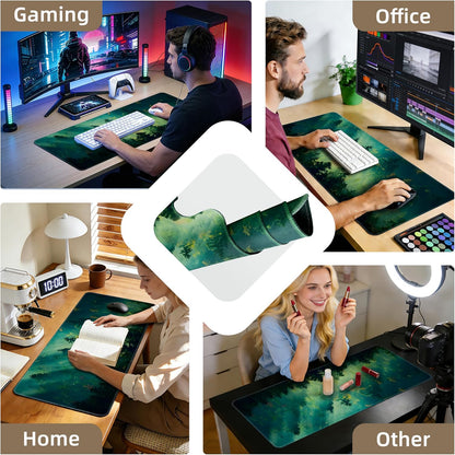 Galdas Mouse Pad For Gaming,Forest Background Pattern XXL XL Large Mouse Mat Long Extended MousePad Desk Mat Non-Slip Rubber Mice Pads Stitched Edges Thin (31.5 x 11.8 x 0.12 Inches) Tree