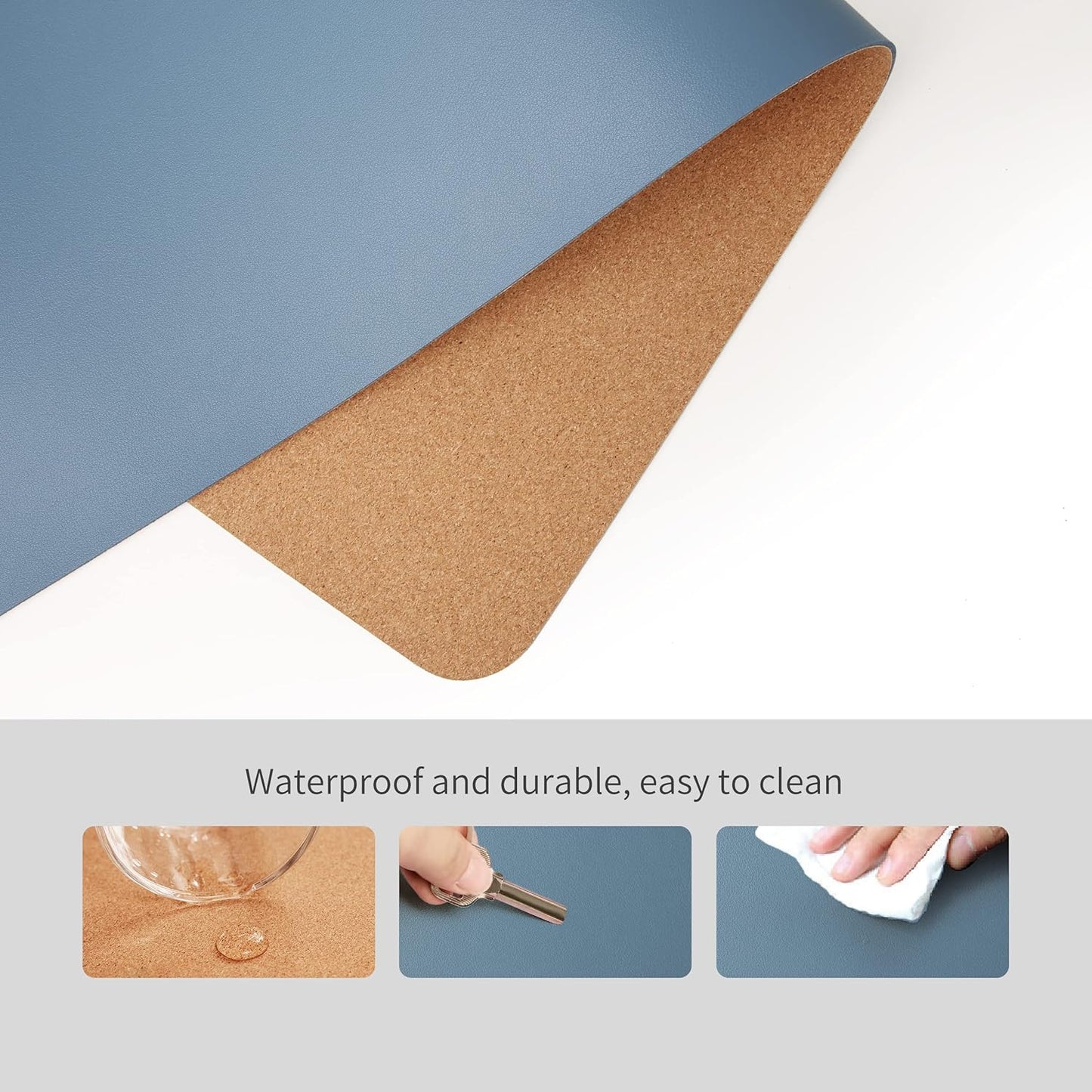 RENMTURE Dual-Sided Mouse Pad, Natural Cork & PU Leather Large Desk Pad for Office and Home Work, Desk Protector Non-Slip, Waterproof, Easy Clean (Olive Green, 32"x16")