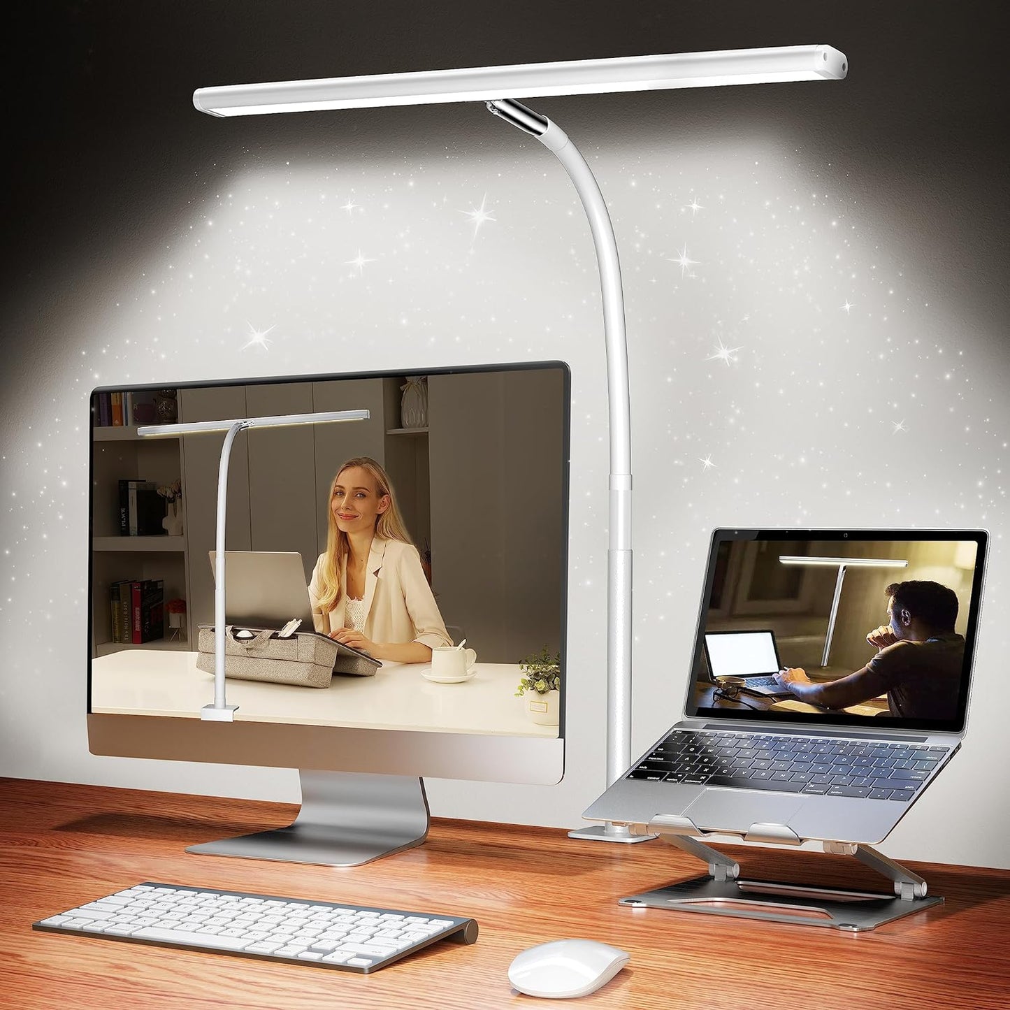 Airlonv LED Desk Lamp for Office Home, Eye-Caring Desk Light with Stepless Dimming Adjustable Flexible Gooseneck, 10W USB Adapter Desk Lamp with Clamp for Reading, Study, Workbench (Black)