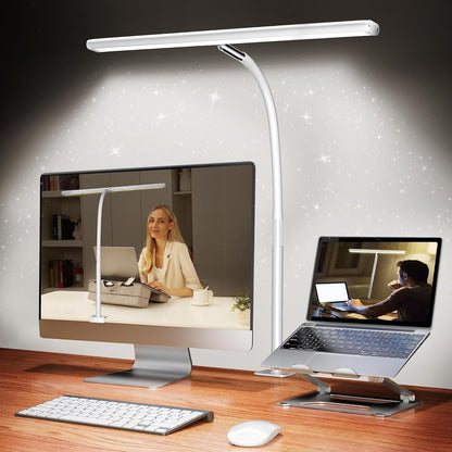Airlonv LED Desk Lamp for Office Home, Eye-Caring Desk Light with Stepless Dimming Adjustable Flexible Gooseneck, 10W USB Adapter Desk Lamp with Clamp for Reading, Study, Workbench (Black)
