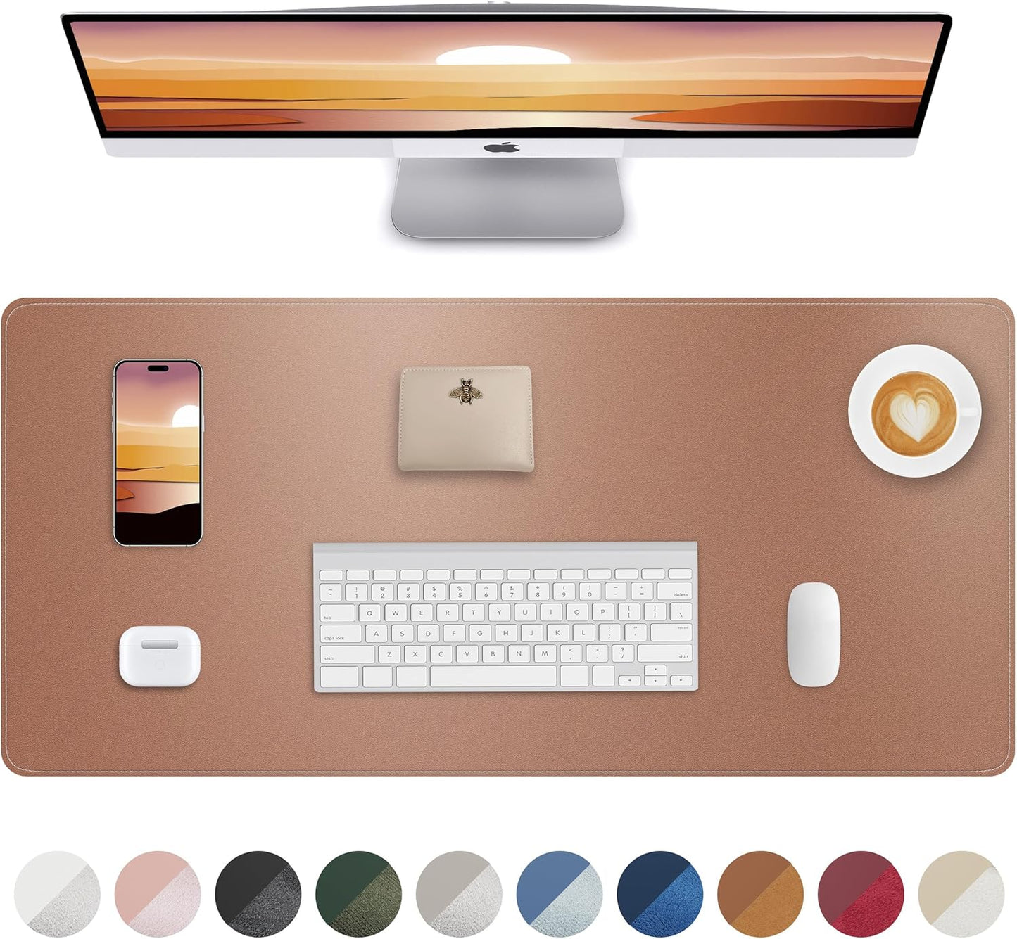 AFIING Desk Pad Protector 23.6" x 13.7" - Non-Slip Waterproof PU Leather Desk Mat for Mouse, Keyboard, Laptop, Office and Home Workspace (Beige)