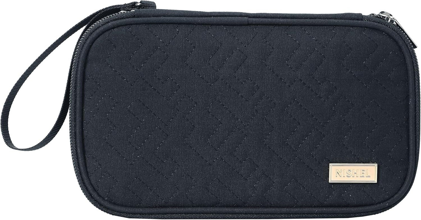 NISHEL Travel Cord Organizer Case, Double Layers Tech Electronic Bag, Essentials for Charger, Cable, Phone, Flash drive, Medium, Pink