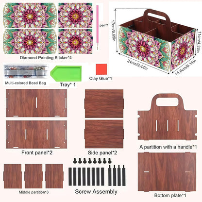 LSQFS DIY Diamond Painting Storage Box, Wooden Multi-Grid Organizer with Handle, Portable Desktop Caddy for Art Kits, Craft Tools, Makeup Brushes, Stationery Home Office
