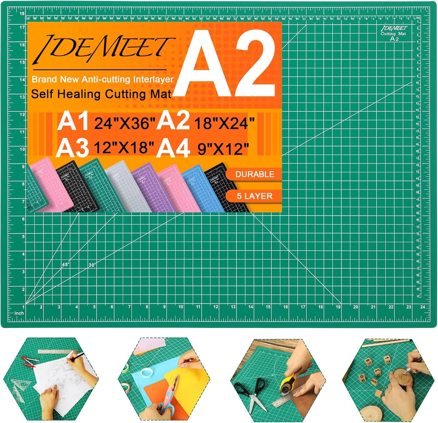 Density-upgraded 18"x12" Self Healing Cutting Mat, Idemeet Rotary Sewing Mat for Crafts, 5-Ply Blade Table Protector Cut Board for Fabric Leather Cutting Quilting Modeling Hobby Project, A3, Black