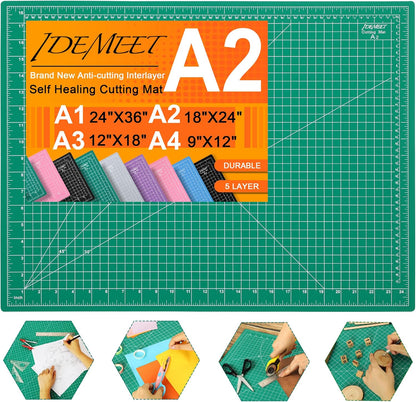 Density-upgraded 18"x12" Self Healing Cutting Mat, Idemeet Rotary Sewing Mat for Crafts, 5-Ply Blade Table Protector Cut Board for Fabric Leather Cutting Quilting Modeling Hobby Project, A3, Black
