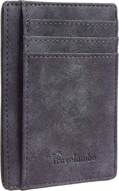 Travelambo Slim Wallet Front Pocket Minimalist Leather RFID Blocking Medium Size