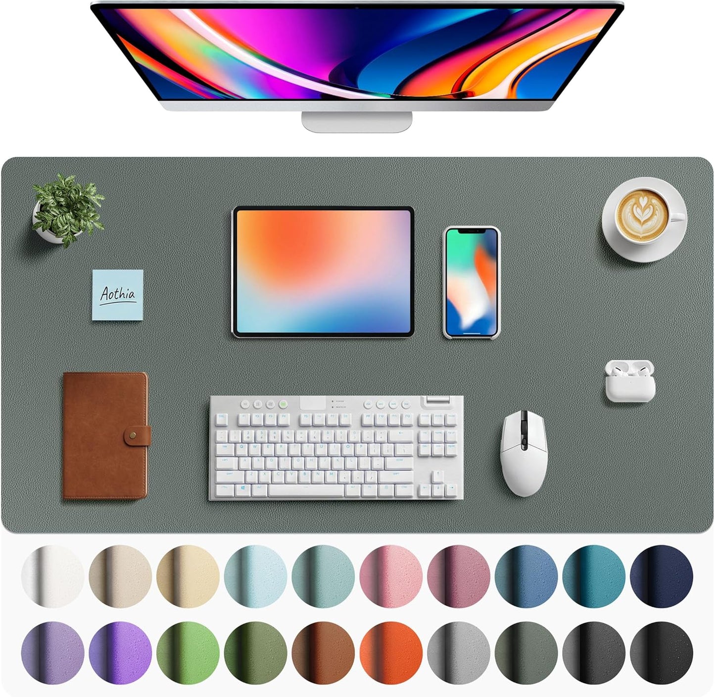 Aothia Leather Desk Pad Protector, Mouse Pad, Office Desk Mat, Non-Slip PU Leather Desk Blotter, Laptop Desk Pad, Waterproof Desk Writing Pad for Office and Home (Brown,23.6" x 13.7") - Colors A