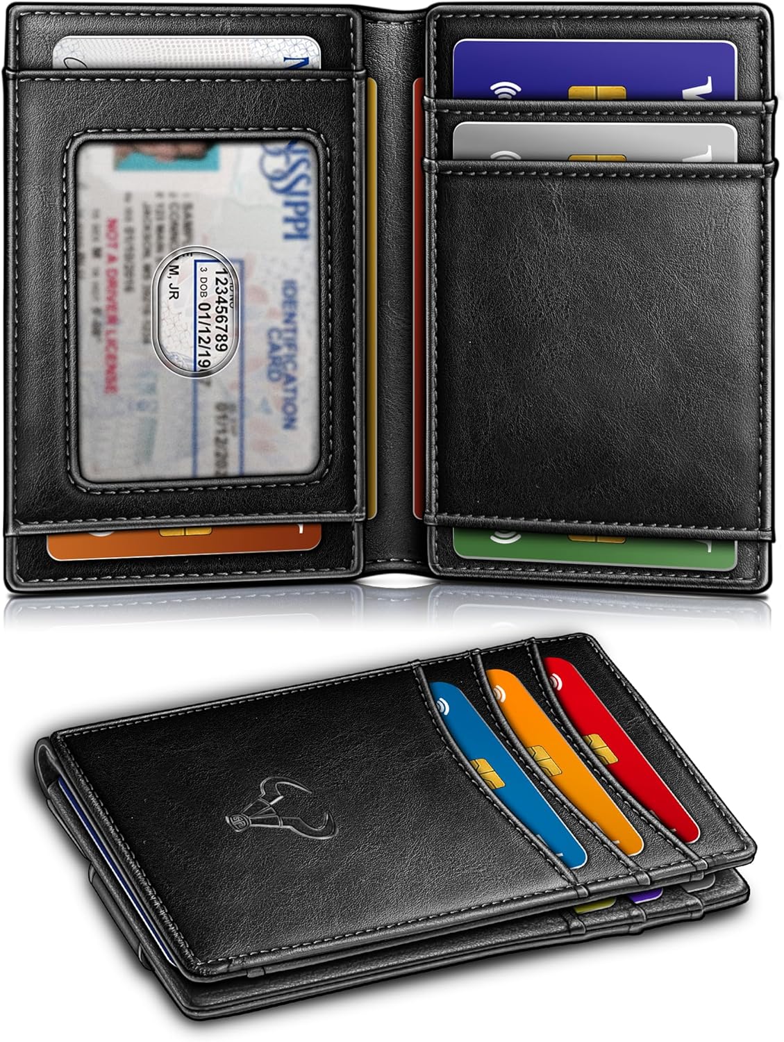BULLIANT Men Airtag Wallet,Slim Wallet Money Clip Card Holder Magnetic Closure 12 Cards in Front Pocket RFID Blocking