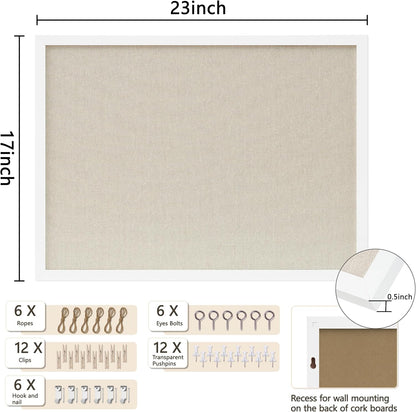 DAHAPYBOO Cork Board with Linen White,Bulletin Board 17"x12" Hanging Corkboards for Office Home School Message Board or Vision Board Decoration.