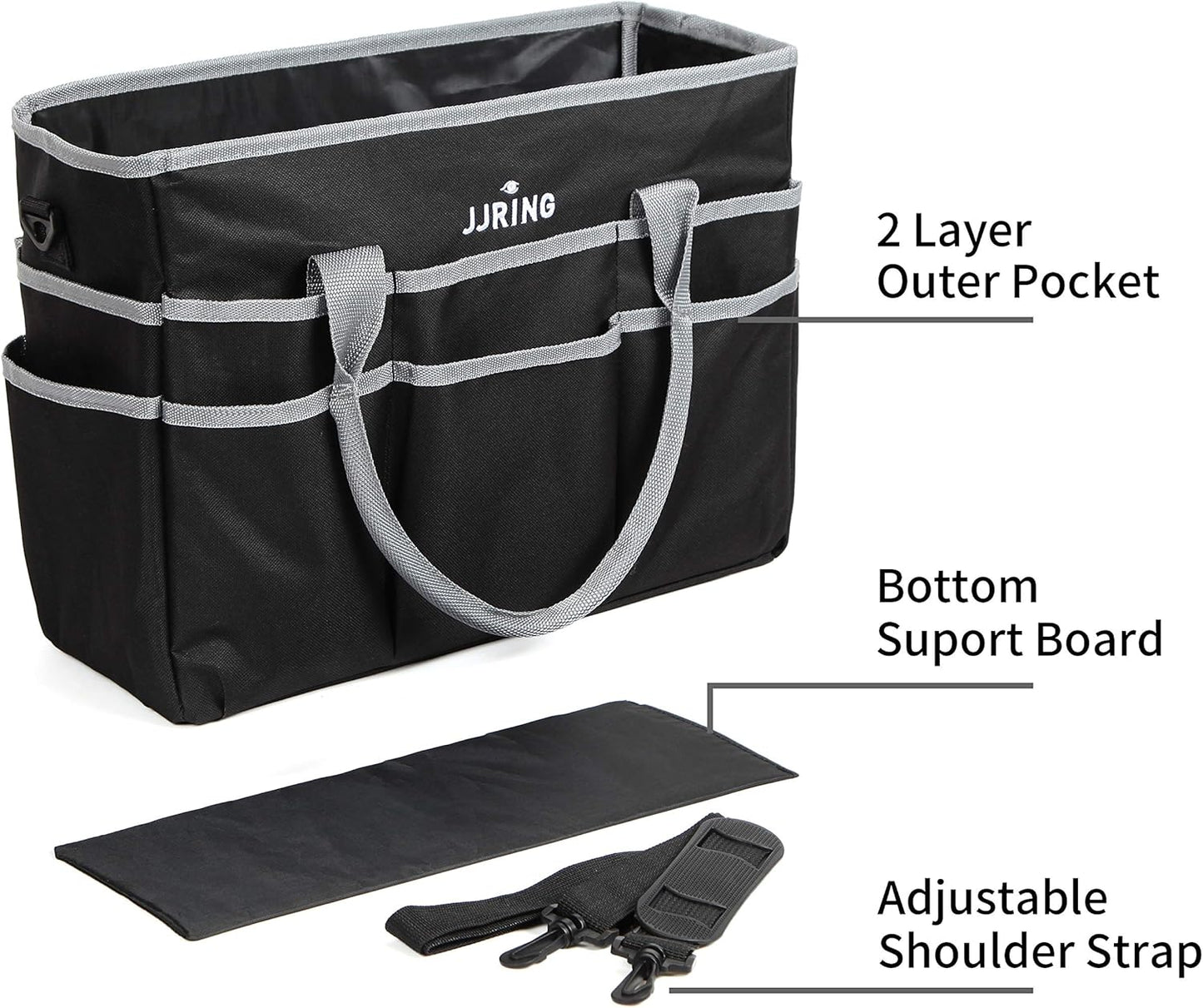 Jjring Craft and Art Organizer Tote Bag - 600D Silver Nylon Fabric Art Caddy with Pockets - for Art, Craft, Sewing, Medical, and Office Supplies Storage